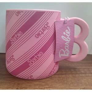 Barbie 'B' Handle Mug 21 oz Pink Stripes Pattern  Collectible Gift for Barbie